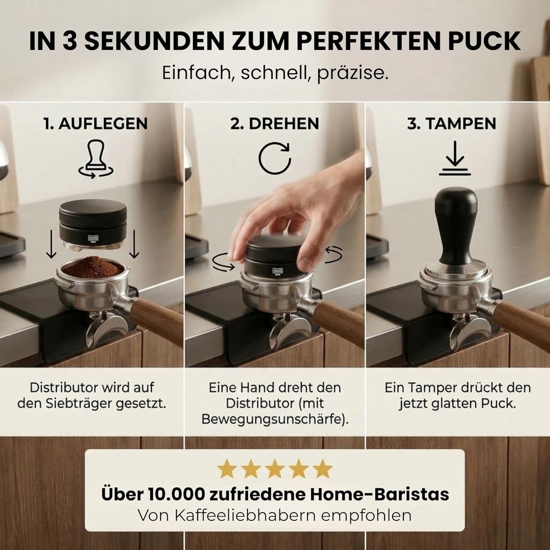 scarlet espresso | Distributor »Grande TRE«, gleichmässige Verteilung von Kaffeepulver im Siebträger