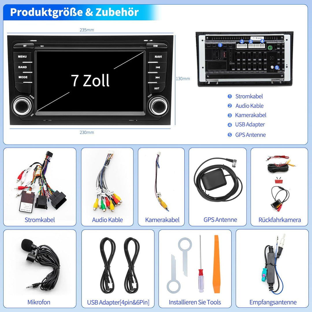 Bluetooth Radio für Audi A4/S4/RS4 B6/B7 2002-2008 mit CarPlay/Android Auto | Rückfahrkamera, GPS Na