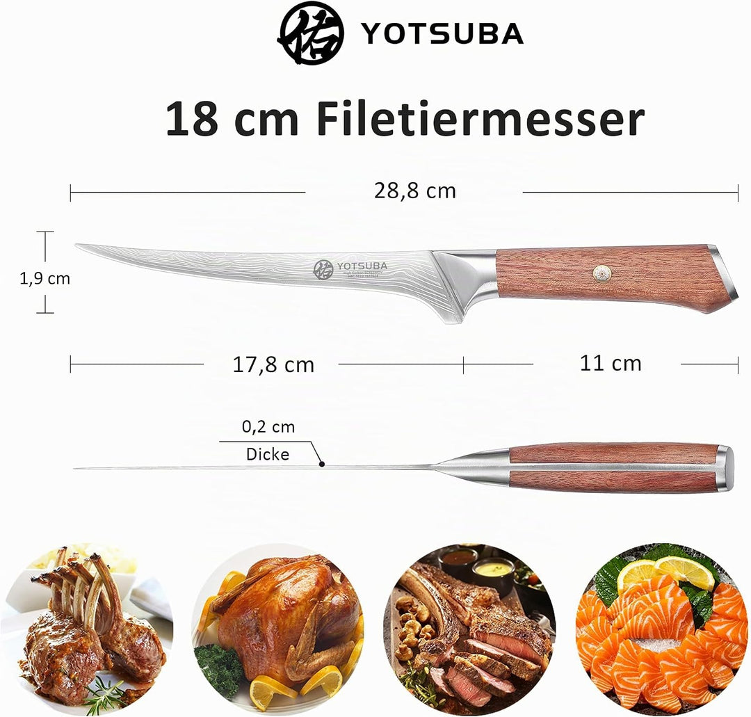 YOTSUBA Filetiermesser, 18cm Küchenmesser Filitiermesser Scharf, Profi Fischmesser, Deutscher Edelst