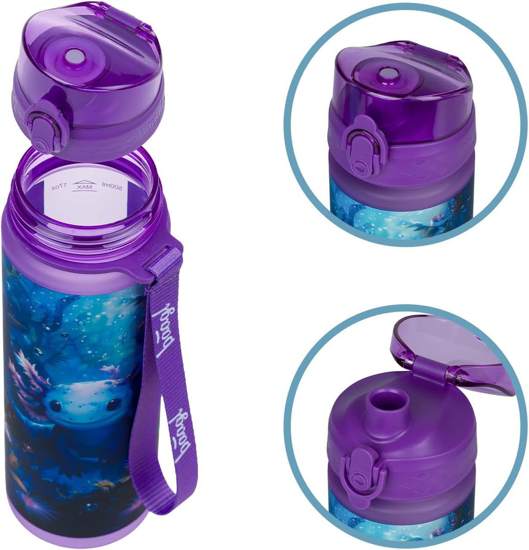 Baagl Kinder Trinkflasche Auslaufsicher Wasserflasche 500ml, Schule und Sport Fussball Flasche für J