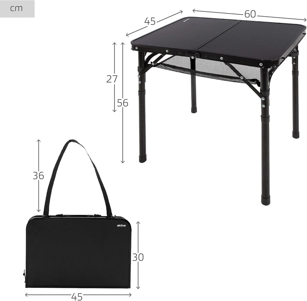 AKTIVE Kleiner Klapptisch, Schwarz, 60x45x27/56 cm, Höhenverstellbar, Anti-Rutsch-Stopper, Tragkraft