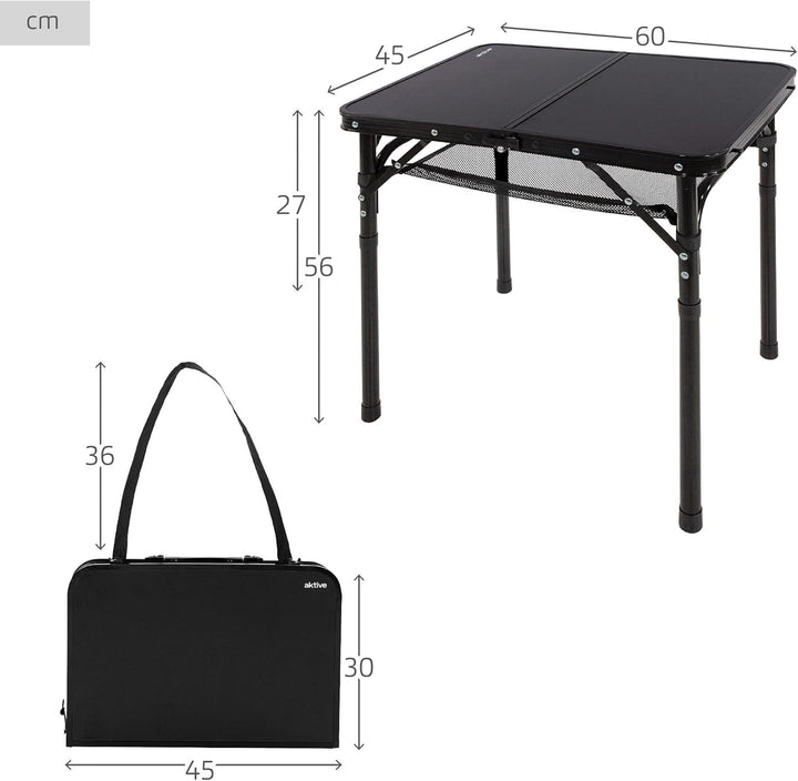 AKTIVE Kleiner Klapptisch, Schwarz, 60x45x27/56 cm, Höhenverstellbar, Anti-Rutsch-Stopper, Tragkraft
