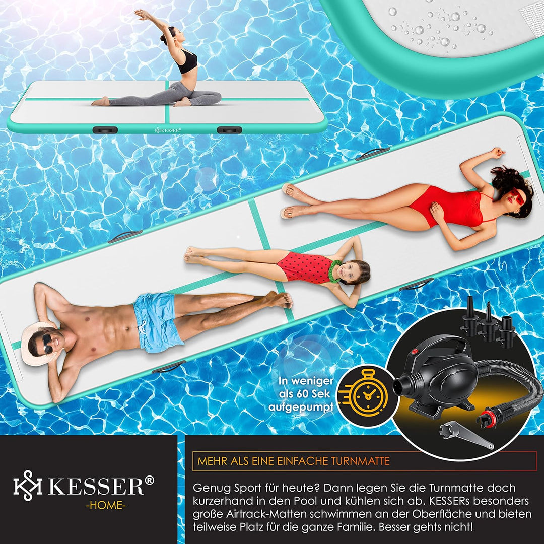 KESSER® Turnmatte Aufblasbar Airtrack Fitness-Matte Gymnastikmatte | inkl. Tragetasche & elektr. Luf