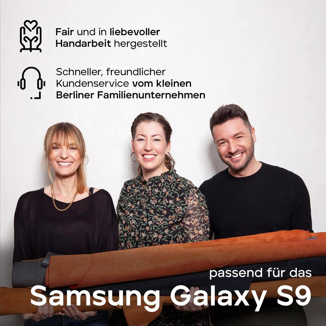 WIIUKA Echt Ledertasche -TRAVEL- für Samsung Galaxy S9 mit Kartenfach, extra Dünn, Tasche Schwarz, L