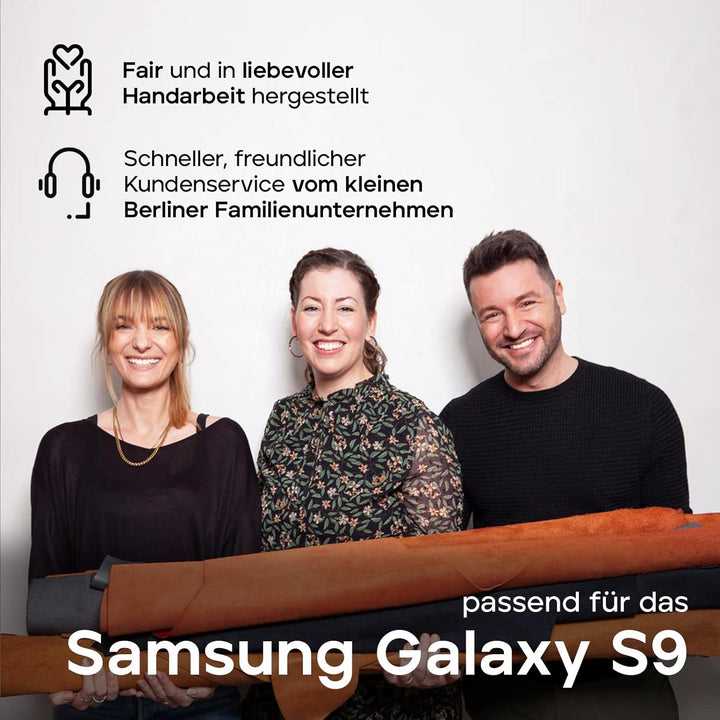 WIIUKA Echt Ledertasche -TRAVEL- für Samsung Galaxy S9 mit Kartenfach, extra Dünn, Tasche Schwarz, L
