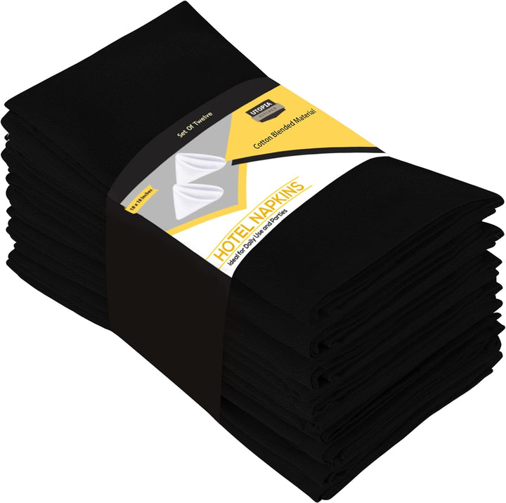 Utopia Kitchen Stoffservietten [12er Pack, Schwarz] 50x50 cm Waschbare Tischservietten für Hotel, Mi