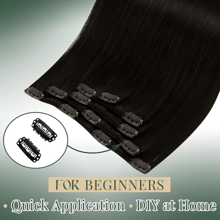 Ugeat Clip in Extensions Echthaar Dunkelbraun Haarverlängerung Echthaar Extensions Haare Natürlich E