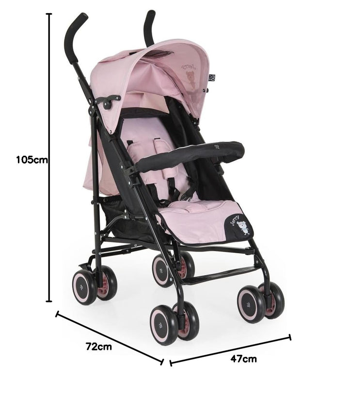 Moni Kinderwagen, Buggy Jerry, Sonnendach, schwenkbare Vorderräder, EVA-Räder rosa schwarz, rosa sch