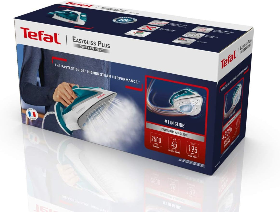 Tefal Dampfbügeleisen Easygliss Plus FV5718 | Durilium Airglide Bügelsohle | 2500 W | Schnelle Aufhe