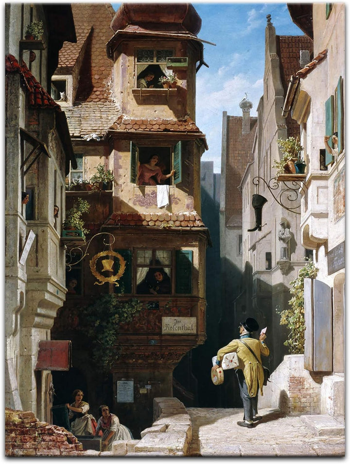 Bilderdepot24 Bild auf Leinwand | Carl Spitzweg Der Briefbote im Rosenthal in 60x80 cm als Wandbild