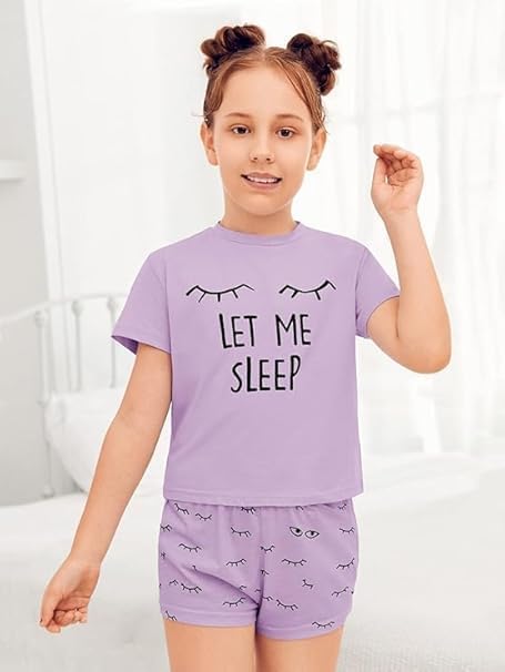 Haloumoning Mädchen Schlafanzüge Sommer Niedliche Shorts Set Bequem Kurzarm Cartoon bedrucktes Pyjam