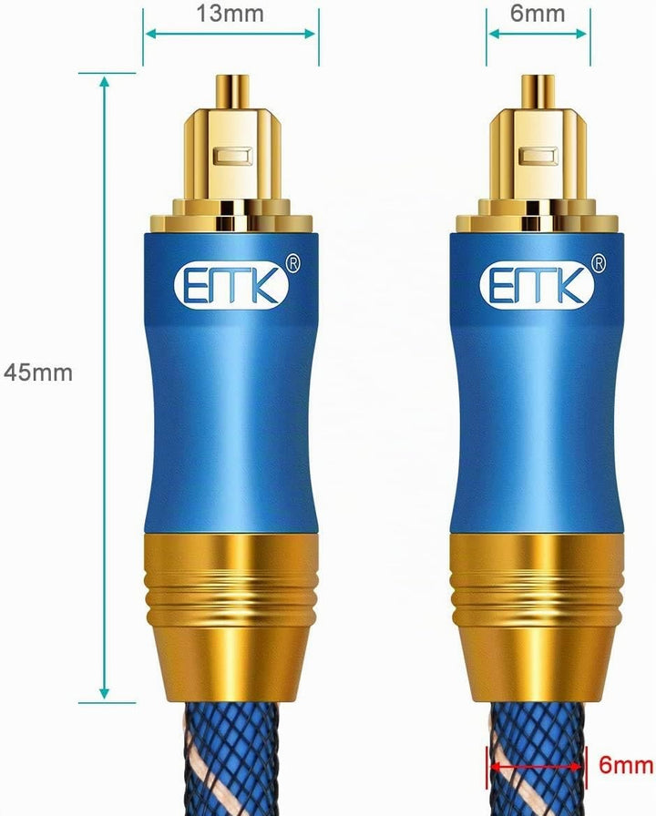 EMK Optisches Audiokabel Toslink zu Stecker SPDIF lichtleiterkabel (3 m) Blau 3 m, Blau 3 m