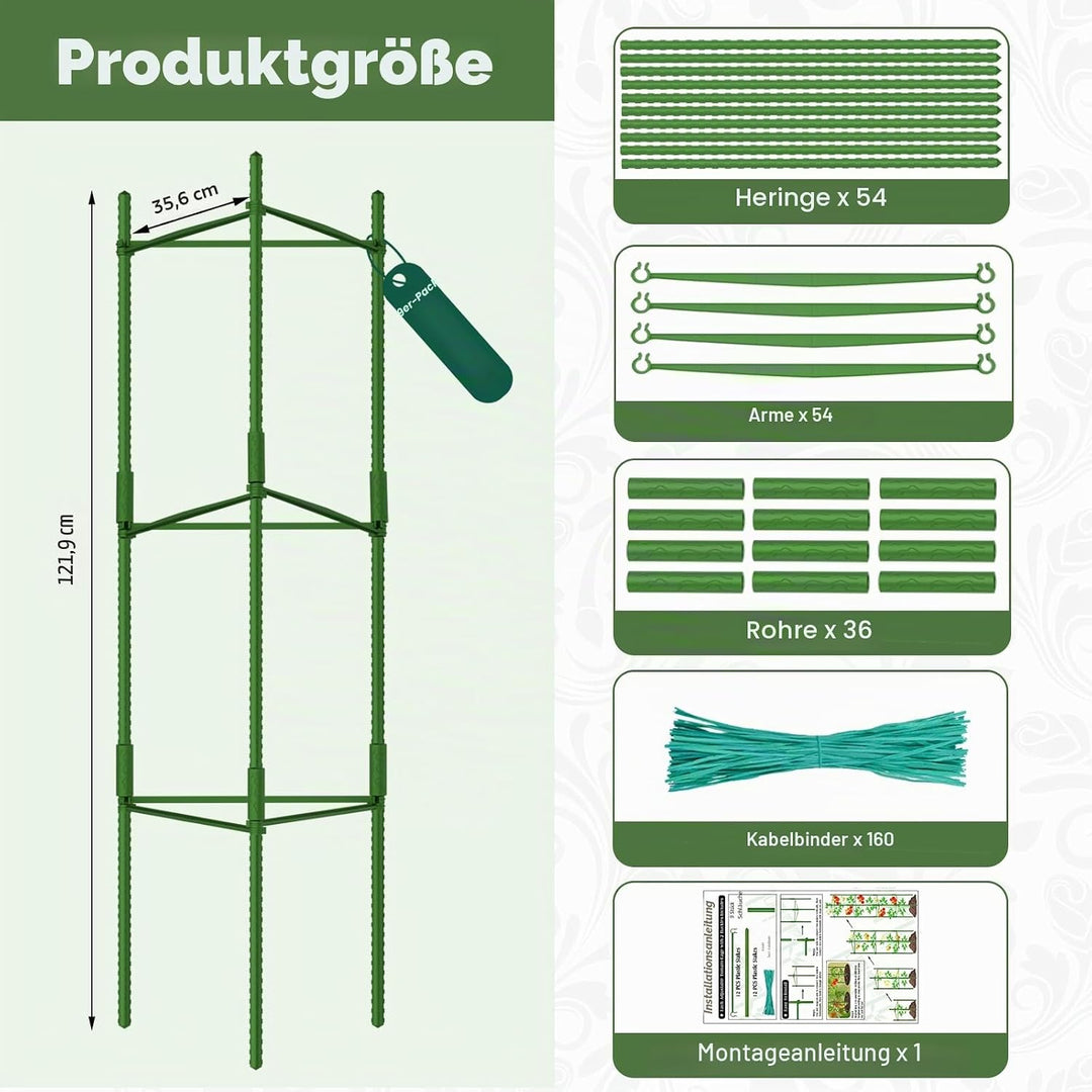 Halatool 6 Stück Tomaten Rankhilfe,120cm Pflanzenstütze Pfahl, Verstellbarer Tomatenkäfig, Gartenpfä