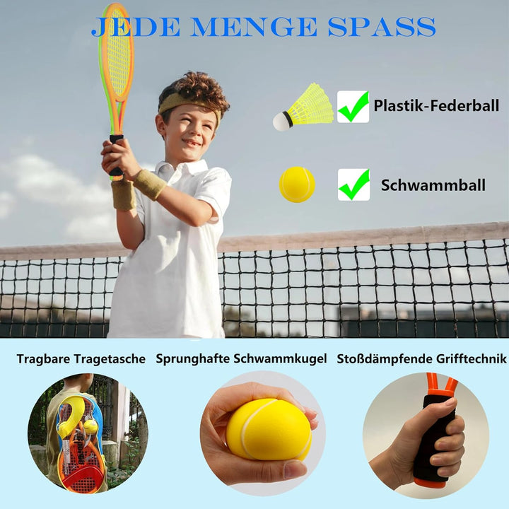Kinder tennisschläger Set 17 Zoll,Mit 4 weichen Trainingsbällen & 6 Badminton-Federbällen – Geeignet