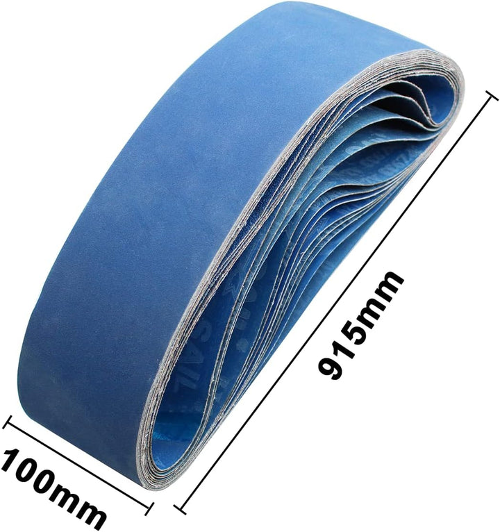 12 Stück Beruf Schleifband Set,Zirkoniumkorund Schleifbänder 100 x 915 mm,je 2 Stück Körnung（60,80,1