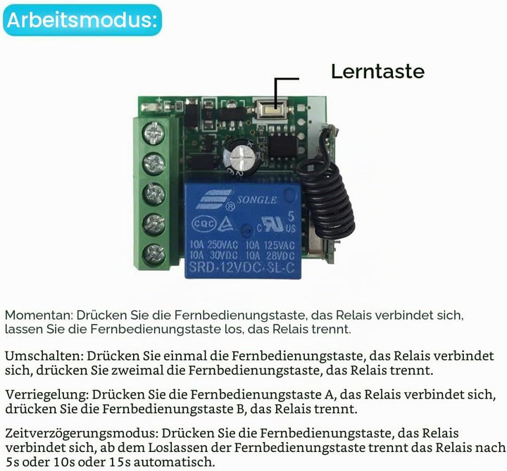 QIACHIP DC 12V Funkschalter mit Fernbedienung 433 mHz,Funk Relais 1 Kanal Momentan Schalter, Sender