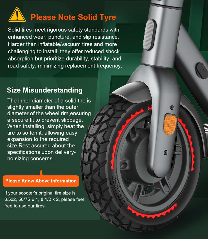 BANGTING 2 PCS 8,5 Zoll E Scooter Solid Reifen, 8 1/2 x2 Vollgummireifen, 50/75-6.1 Ersatzreifen für