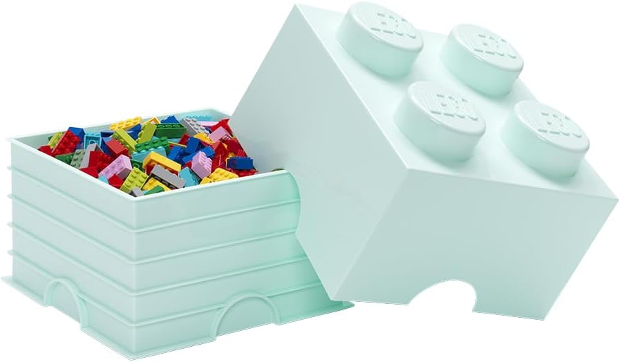 LEGO Aufbewahrungsstein, 4 Noppen, Stapelbare Aufbewahrungsbox, 5,7 l, mintgrün Aqua Light Blue, Aqu