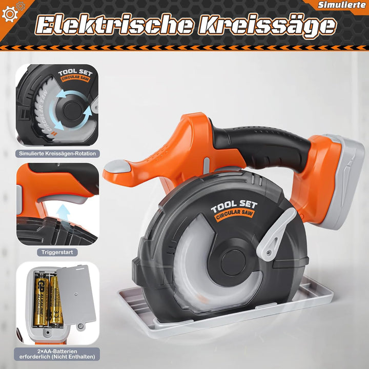 Vanplay Werkzeugkoffer Kinder Luxusmodell, Spielzeug Geschenk Junge Kinder ab 3、4、5 Jahren mit Elekt