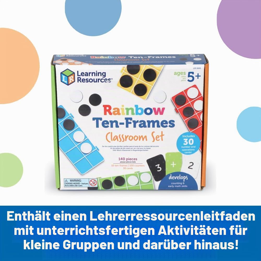 Learning Resources LER6641 Regenbogen Set, ab 5 Jahren, 10 verbindbare Zehner-Rahmen und Zähler, Mat