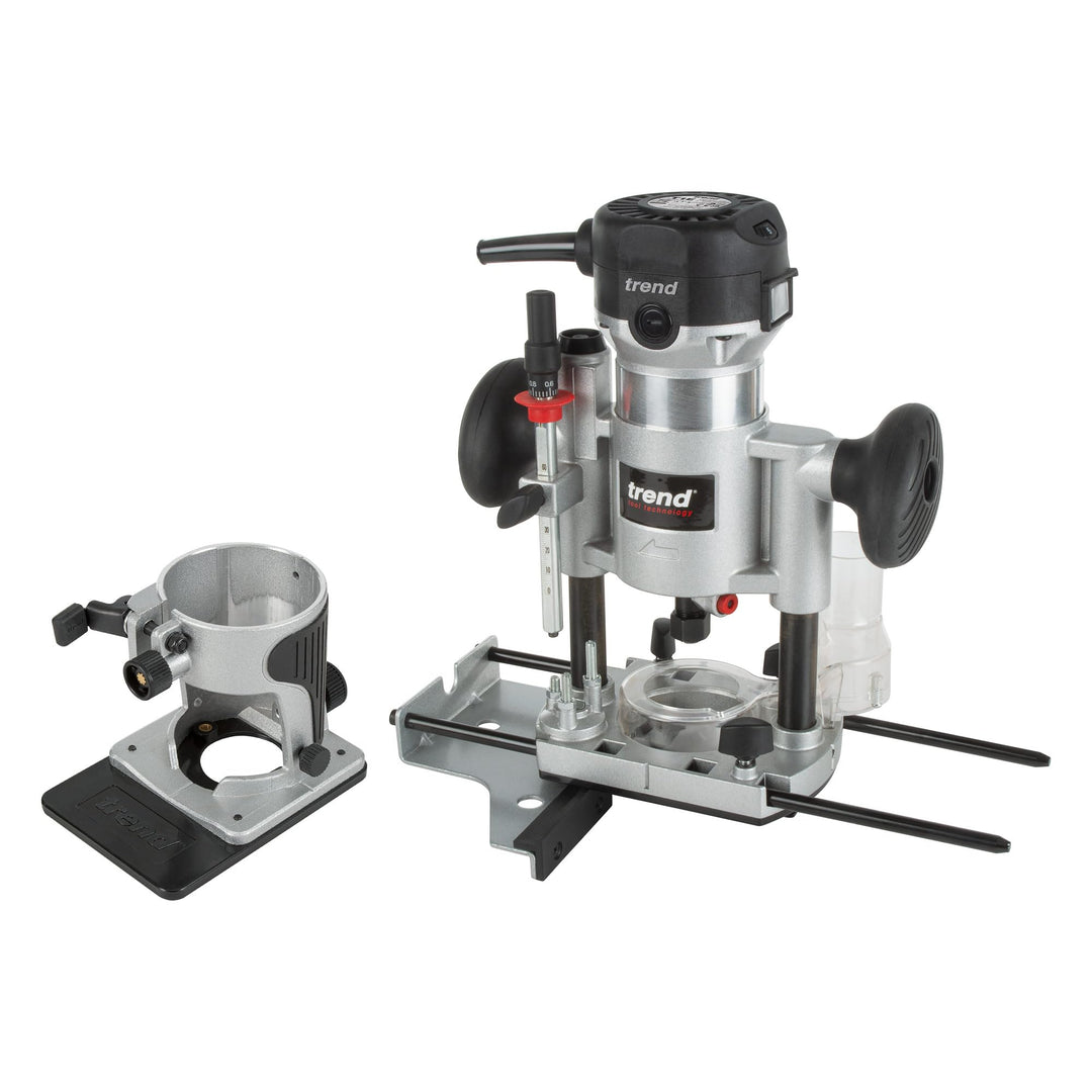 Trend T1 Doppelbasis-Oberfräse, 8mm Spannzange, 710W, 230V, Kompaktes Präzisions-Schneidwerkzeug für