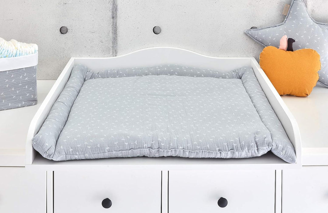 KraftKids Wickelauflage in Musselin grau Pusteblumen, Wickelunterlage 85x75 cm (BxT), Wickelkissen 8