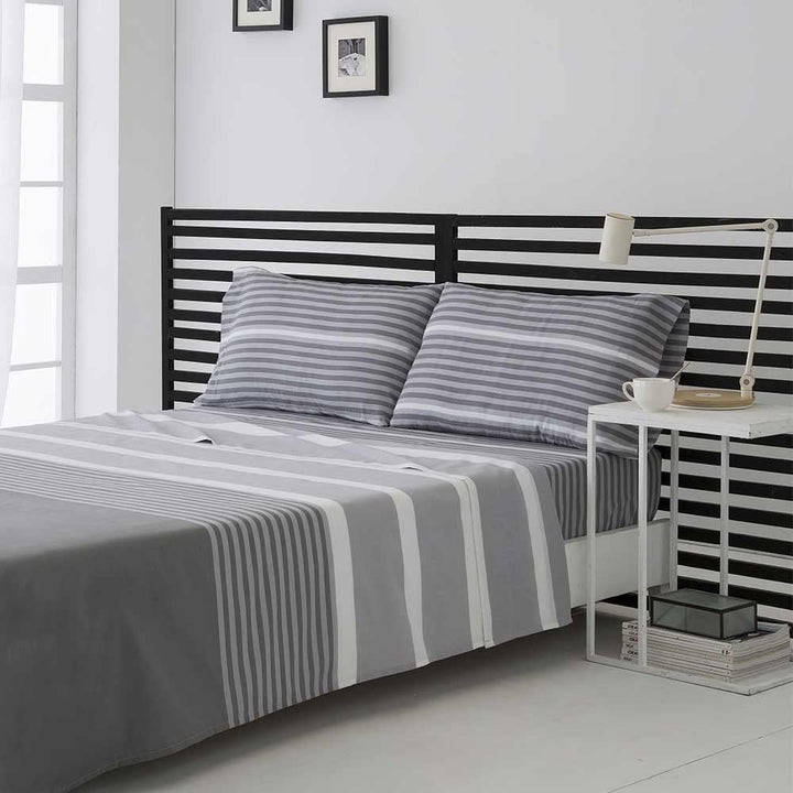 Bettwäsche-Set GAUNA Grau 150 x 190/200. 50% Baumwolle - 50% Polyester