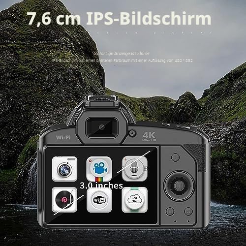 DSLR-Kamera, D5 F=2,7, 2,95 mm, 4K, 64 MP, 16-facher Zoom, Digitalkamera, HD-Nachtsicht, 120° Weitwi