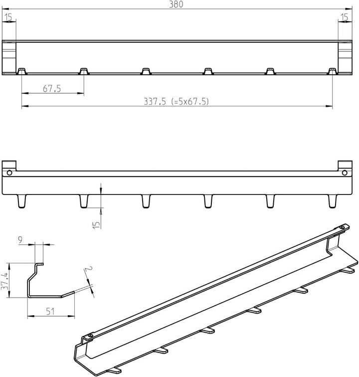Kesseböhmer Linero style 6er Hakenleiste Edelstahloptik 380 x 51 x 37,4 mm zum Einhängen von SOTECH,