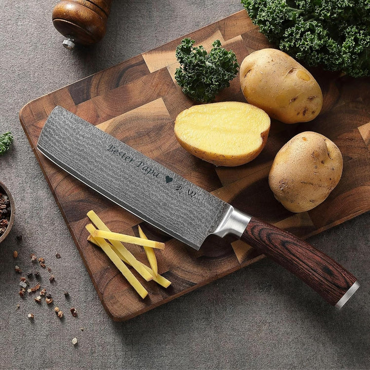 Wakoli Edib 2er Damastmesser Set mit Gravur – Personalisiertes Messer-Set, Santoku & Nakiri (17/17,5