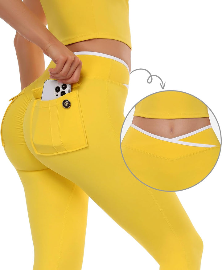 STARBILD Damen Leggings Sport Push Up Po, Sportleggins mit Taschen Hohe Taille Blickdicht, Scrunch B