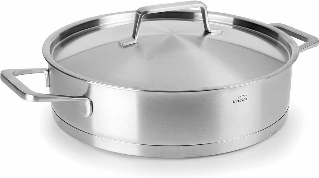 Lacor PFANNE MIT Deckel Foodie 28X6.5CM, Edelstahl, Grey, 34 x 30 x 9 cm