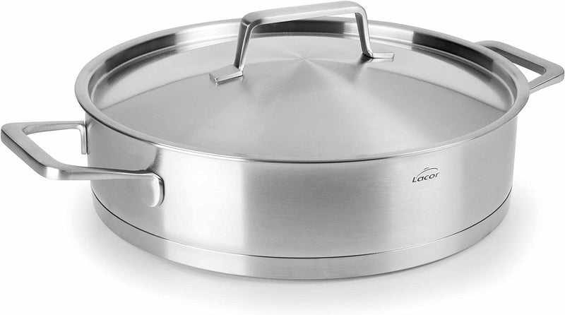 Lacor PFANNE MIT Deckel Foodie 28X6.5CM, Edelstahl, Grey, 34 x 30 x 9 cm