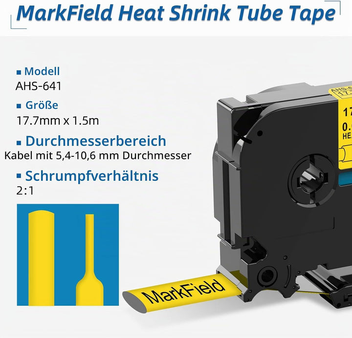 3x MarField HSe-641 17.7mm Schrumpfschlauch Schriftband Kompatibel mit Brother P-touch HS HSe641 Hea
