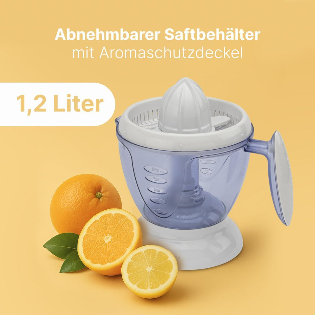 Clatronic® Saftpresse elektrisch | automatische Start-/Stoppfunktion | 1,2 Liter Orangensaftpresse |