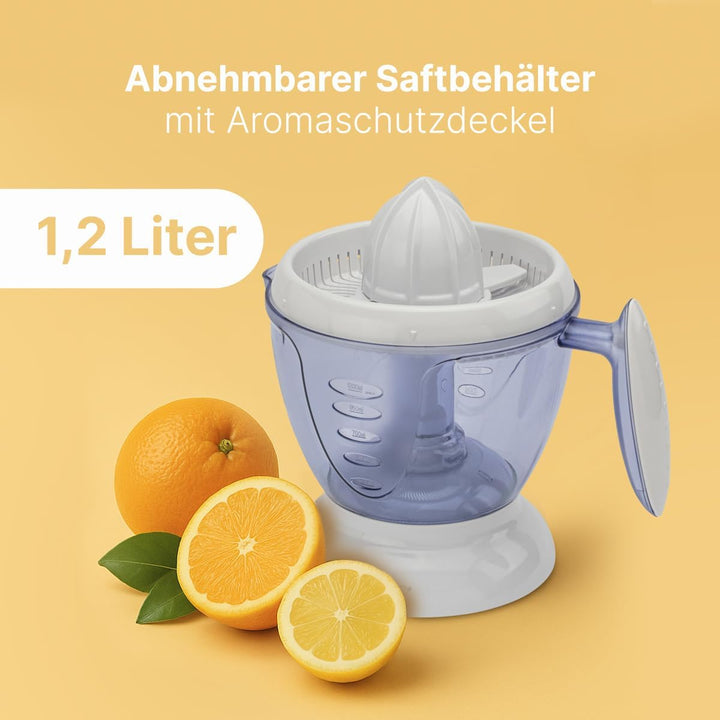 Clatronic® Saftpresse elektrisch | automatische Start-/Stoppfunktion | 1,2 Liter Orangensaftpresse |