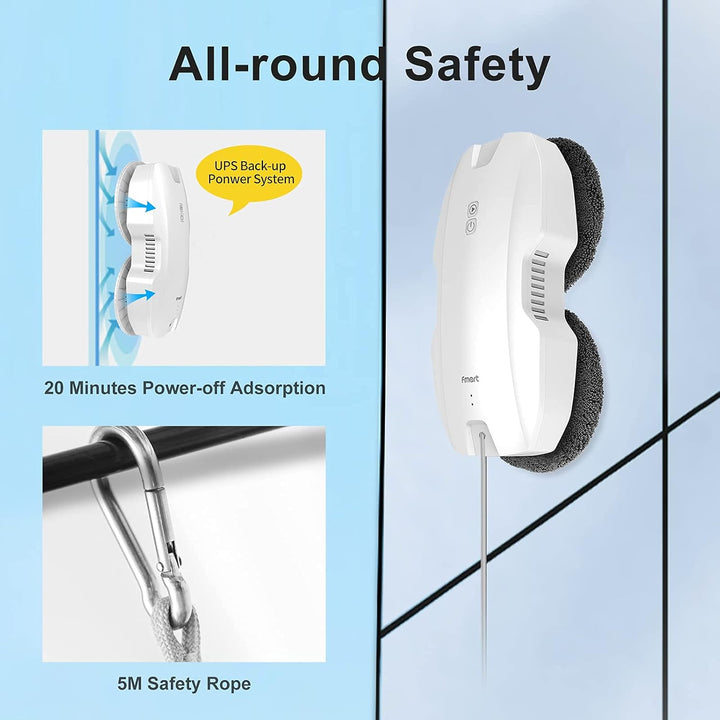 Fmart T8Pro Fensterputzroboter, Automatischer Fensterreinigung, 3800 Pa Anpassung Saugleistung, Fens