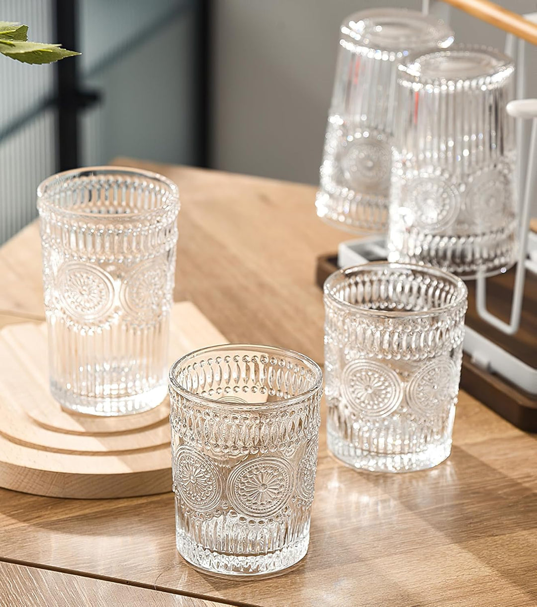 Kingrol 6 Stück 340 ml romantische Wassergläser, Premium Trinkgläser, Vintage Glaswaren-Set für Saft
