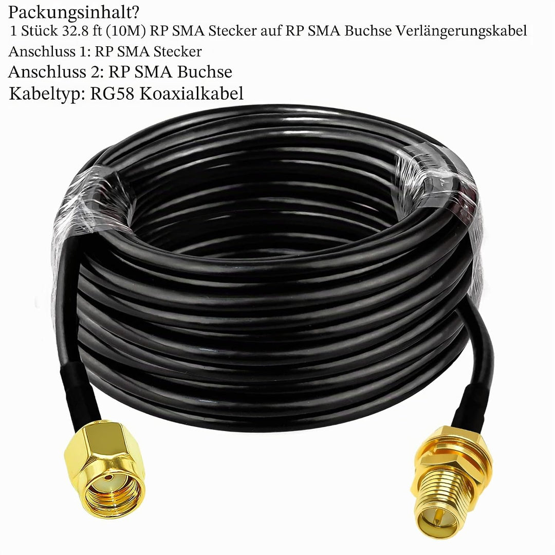 TUOLNK RP SMA-Kabel RG58 32.8ft (10M) RP SMA-Buchse auf Stecker Verlängerungskabel SMA-Kabel 50 Ohm