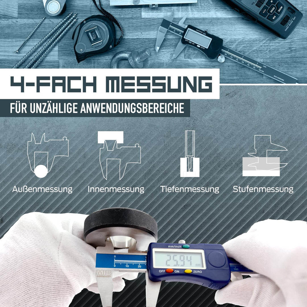 MIB Digitaler Messschieber mit Rolle DIN 862 200mm | Werkzeug für präzise Messungen | Messschieber d