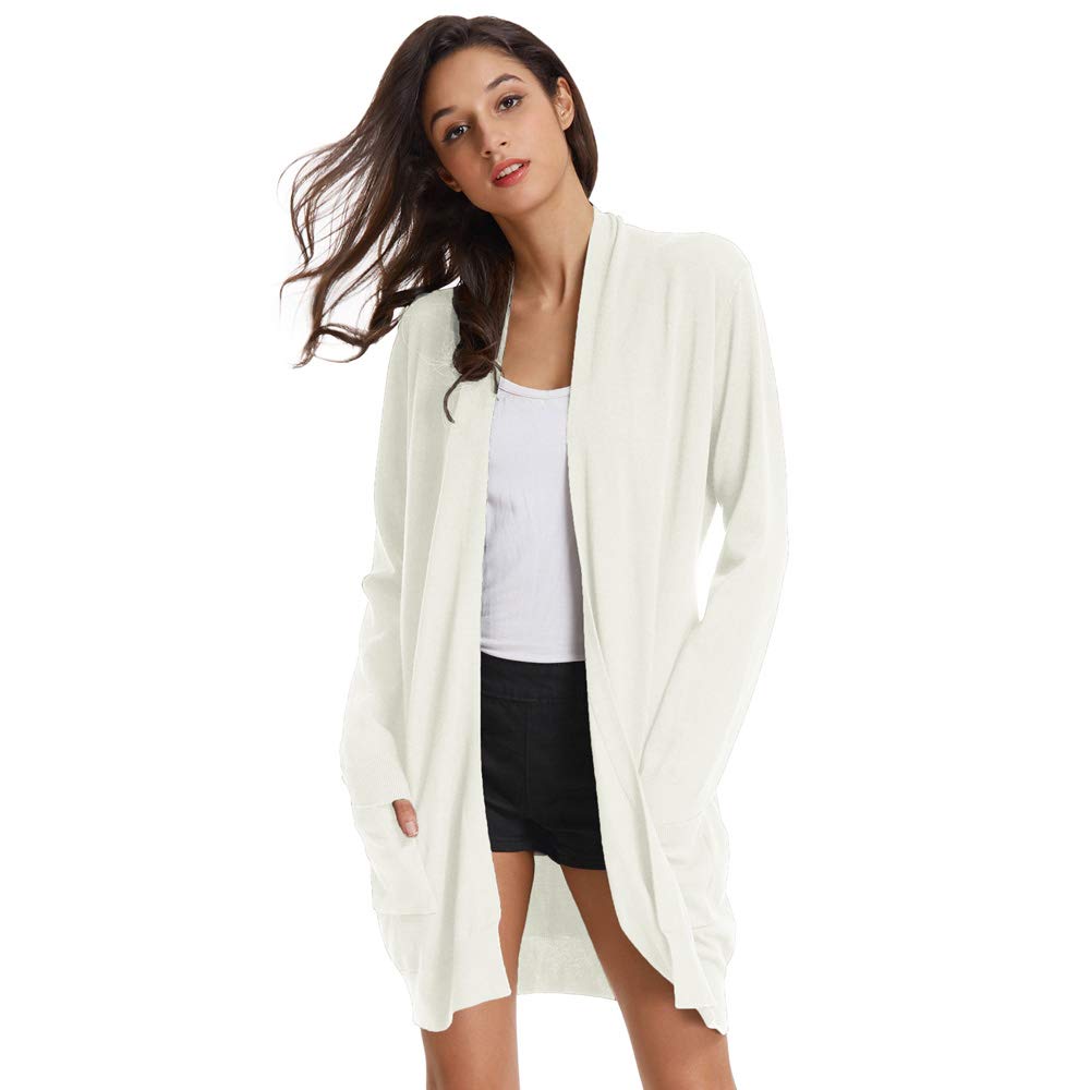 GRACE KARIN Damen Langarm Offene Strickjacke Lang Strickmantel Casual High Stretchy Cardigan mit Tas