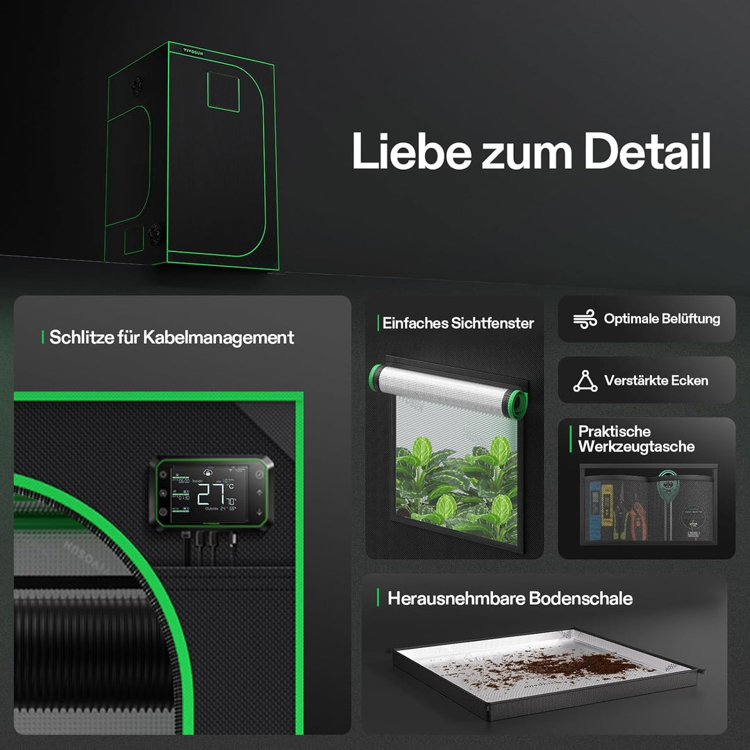 VIVOSUN Growzelt 120x120x200cm Grow Tent aus hochreflektierendes Mylar mit Sichtfenster und Bodenwan