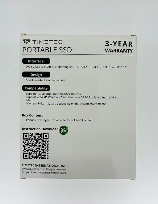 Timetec Tragbare externe SSD USB 3.2 Gen2 USB-Typ C bis zu 550 MB/s ultradünnes Flash-Aluminium-Mini