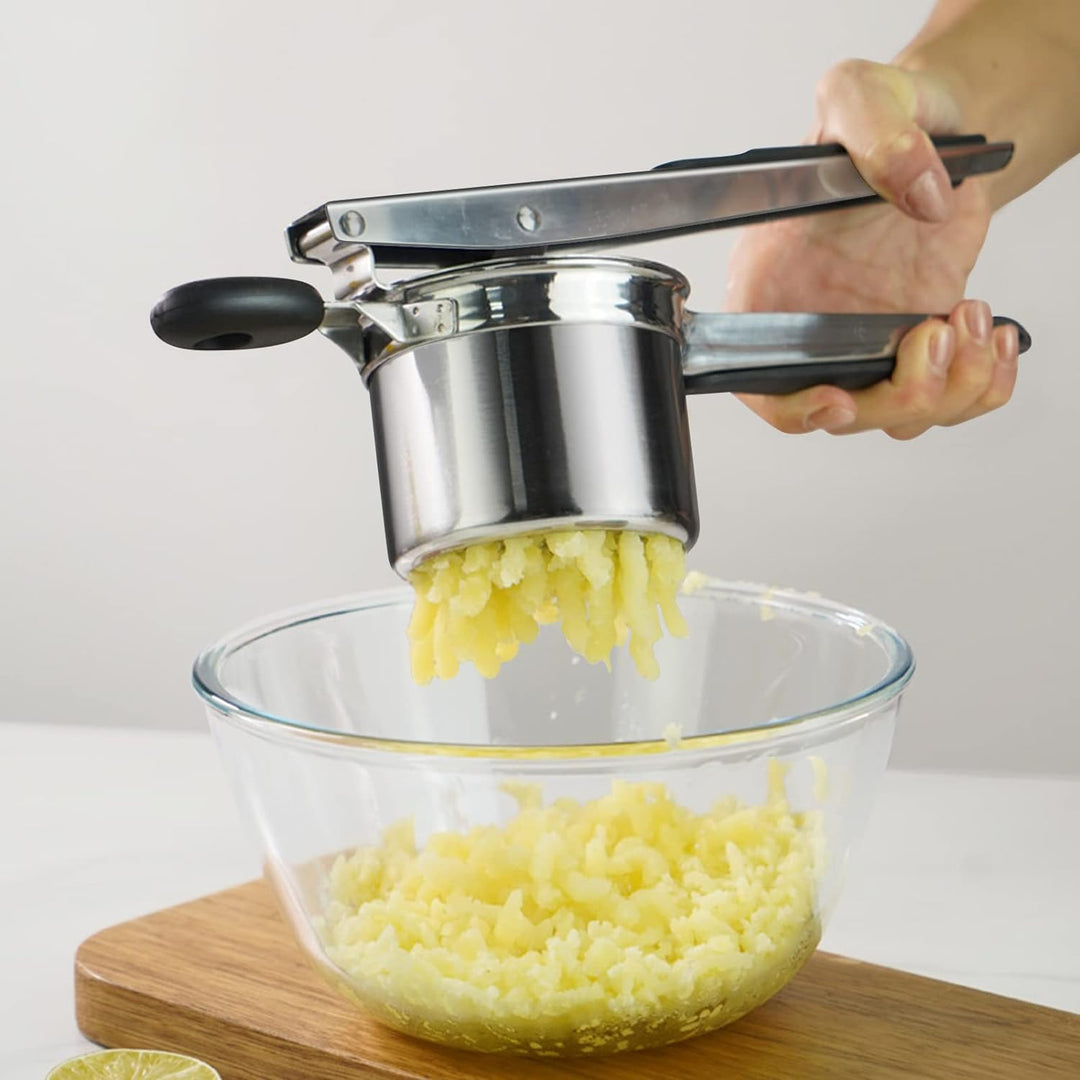 Kartoffelpresse Edelstahl,Gemüse Kartoffelpüree Kartoffelstampfer mit 3 Austauschbare Spätzlesieb,Ru