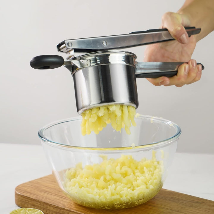 Kartoffelpresse Edelstahl,Gemüse Kartoffelpüree Kartoffelstampfer mit 3 Austauschbare Spätzlesieb,Ru