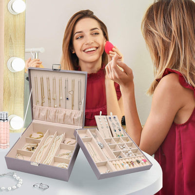ProCase Schmuckschatulle Damen Leder, Schmuckkästchen mit 2 Ebenen Schmuckkasten Schmuckkoffer Schmu