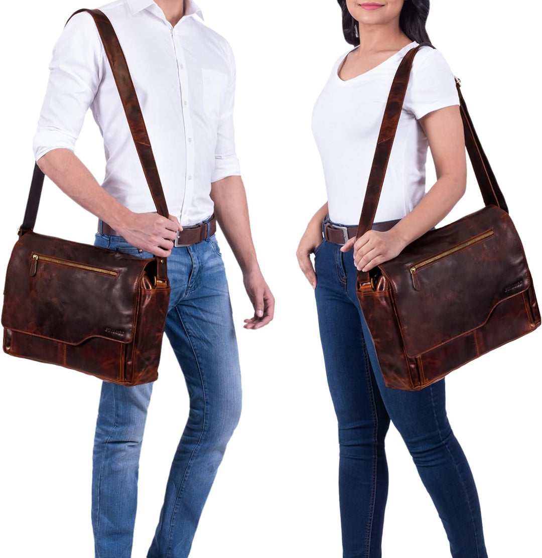 STILORD 'Marvin' Ledertasche Umhängetasche Modernes Vintage Design 15.6 Zoll Laptoptasche grosse Uni