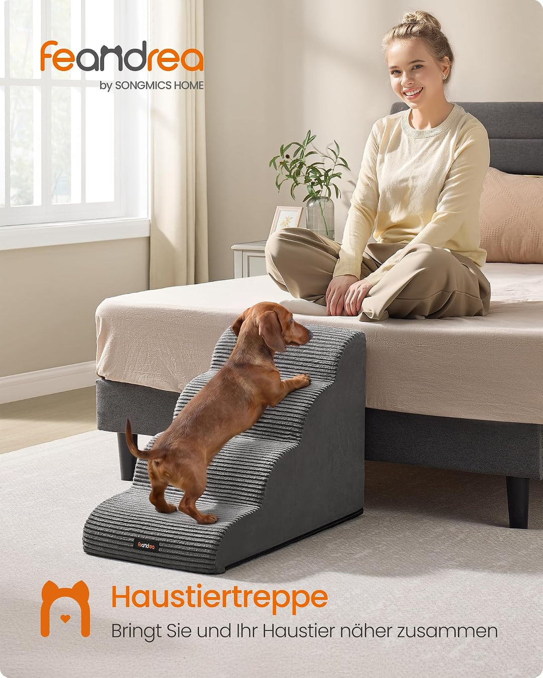 Feandrea Hundetreppe, 4 Stufen, Haustiertreppe, für kleine Hunde, Bett, Sofa, wasserdichte Katzentre
