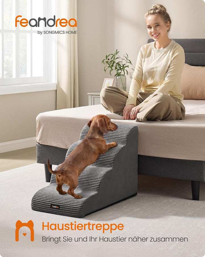Feandrea Hundetreppe, 4 Stufen, Haustiertreppe, für kleine Hunde, Bett, Sofa, wasserdichte Katzentre