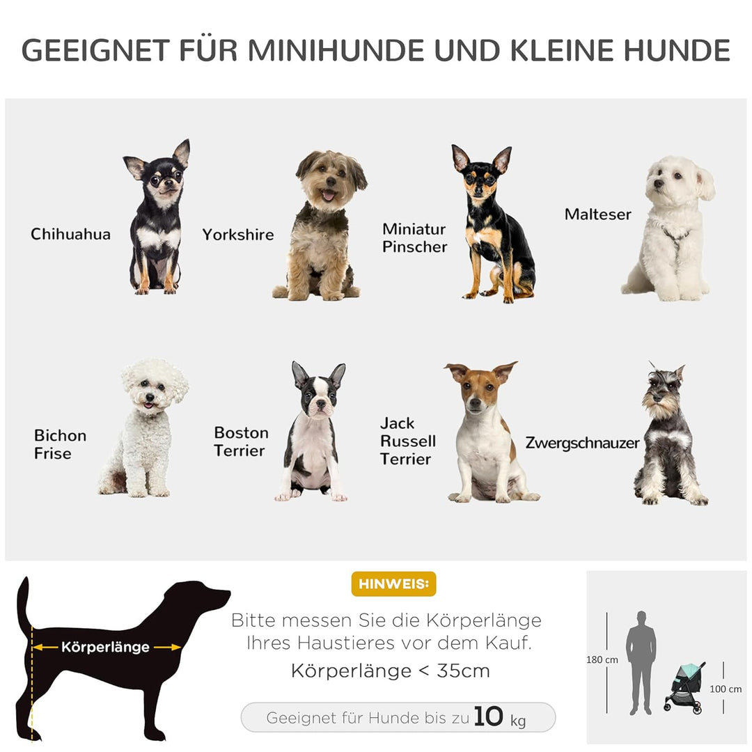 PawHut Hundewagen 2 in 1 Hundebuggy klappbar für Hunde &amp; Katzen bis 10 kg Katzenbuggy mit Kissen Net